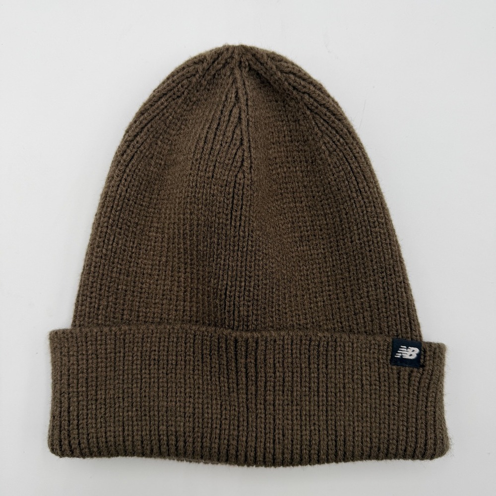 New Balance Cuffed Knit Beanie Unisex Brown LAH53017 Ribbed Logo **NEW**